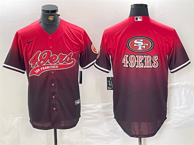 Men's San Francisco 49ers Team Big Logo Red/Black With Patch Cool Base Stitched Baseball Jersey